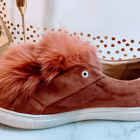 HERE/NOW FOX POM POM SUEDE SNEAKERS TAUPE BLUSH - Women's Size 10 - Picture 4 of 8